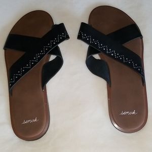 Sanuk Womens Black Leather Studded Sandal Sz 9